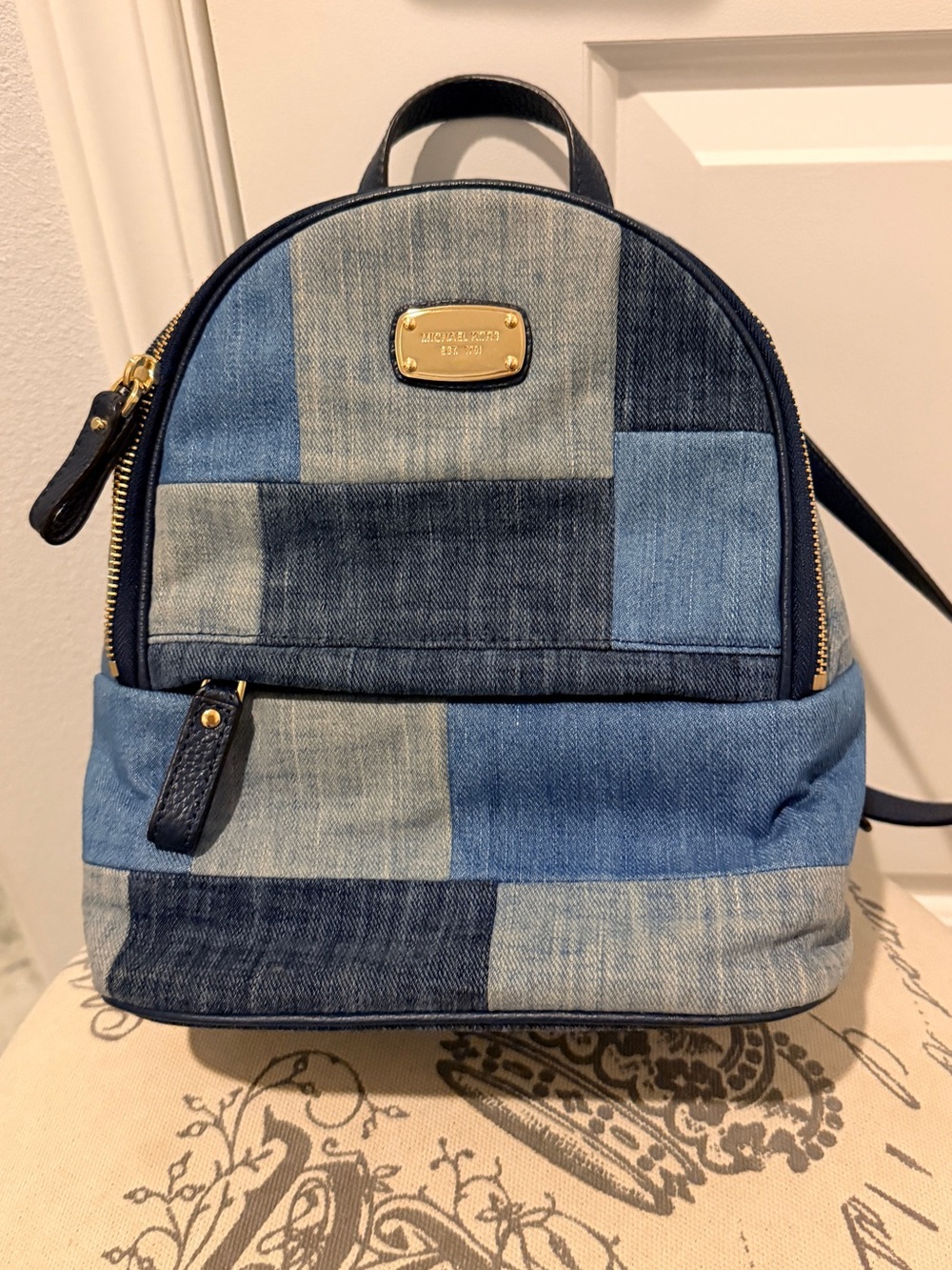 Michael Kors Patchwork Denim Backpack in Mixed Blue Tones